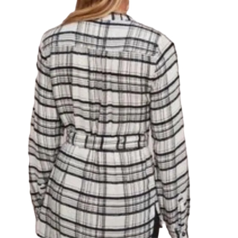 Anthropologie Plaid Belted Wool Blend Button Down Tunic Top Size 14P - Picture 2 of 7